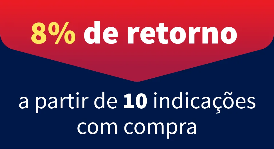 8% a partir de 10 indica&ccedil;&otilde;es com compra.
