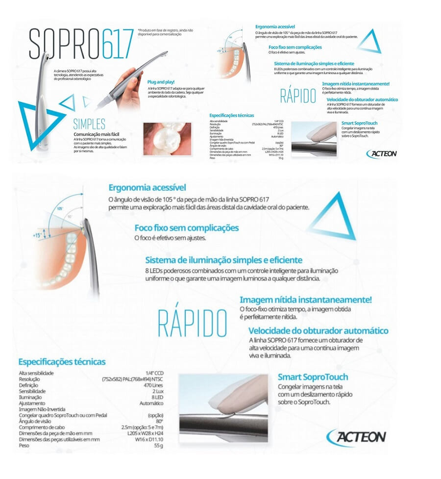 Dados Técnicos Câmera Intraoral Sopro 617 Micro Imagem